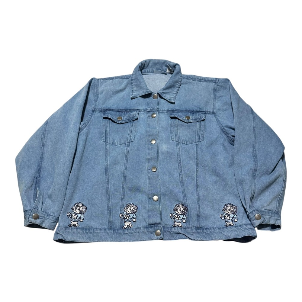 Vintage‎ Las Olas UNC North Carolina Tarheels Denim Jacket Women's XL FLAWS